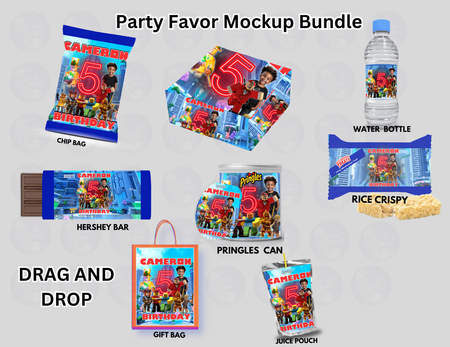 Roblox Editable Party Favor Design Template and Mockup (Canva)